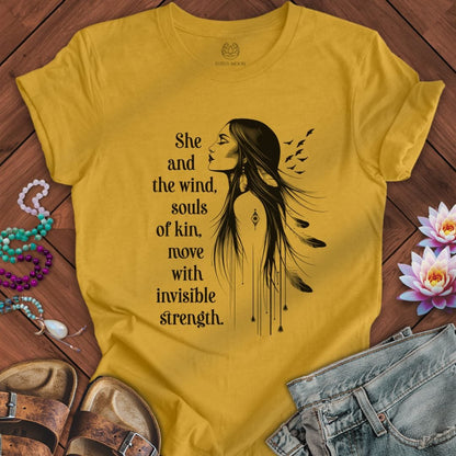 She and the Wind Tee Heather Mustard