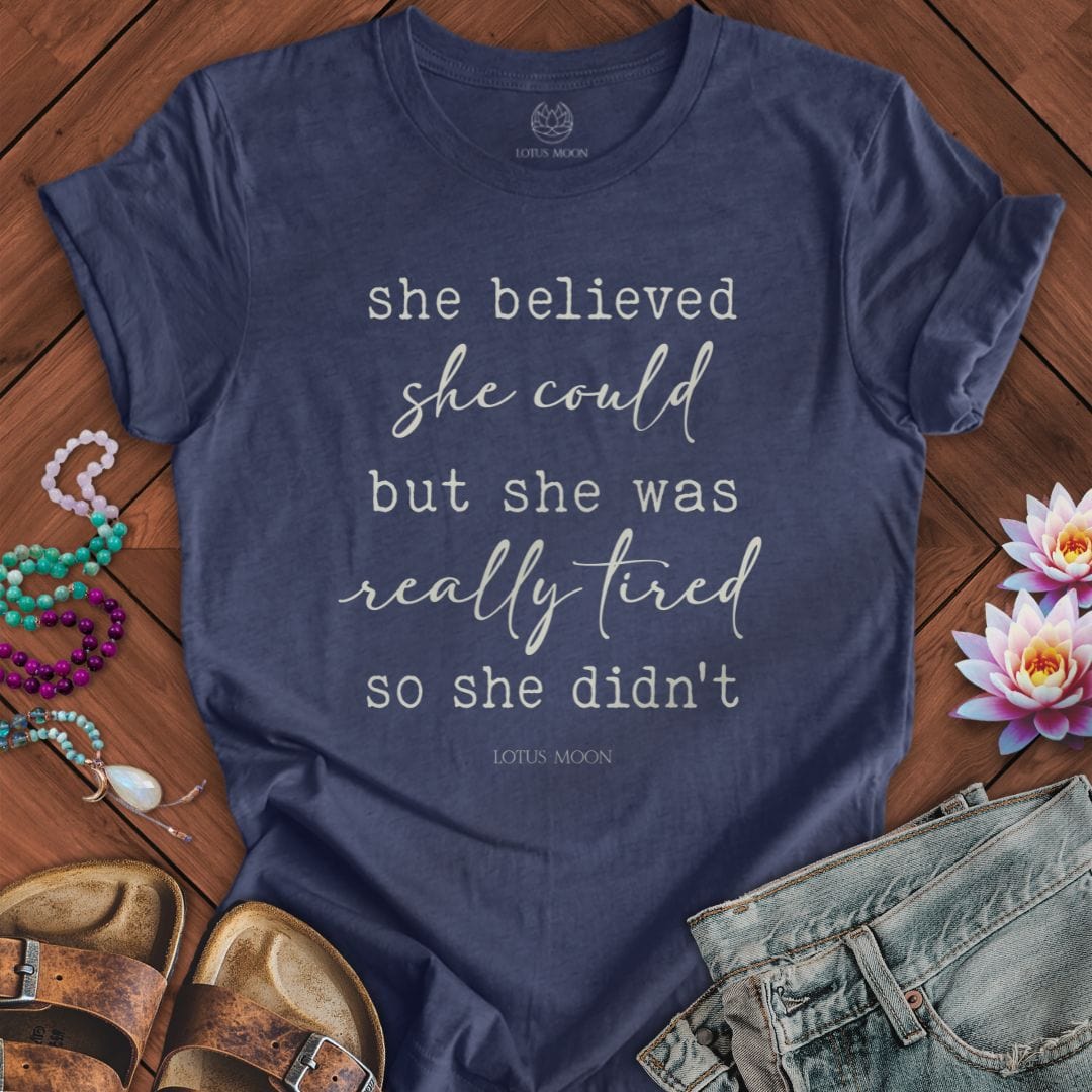 She Believed She Could Tee Heather Navy