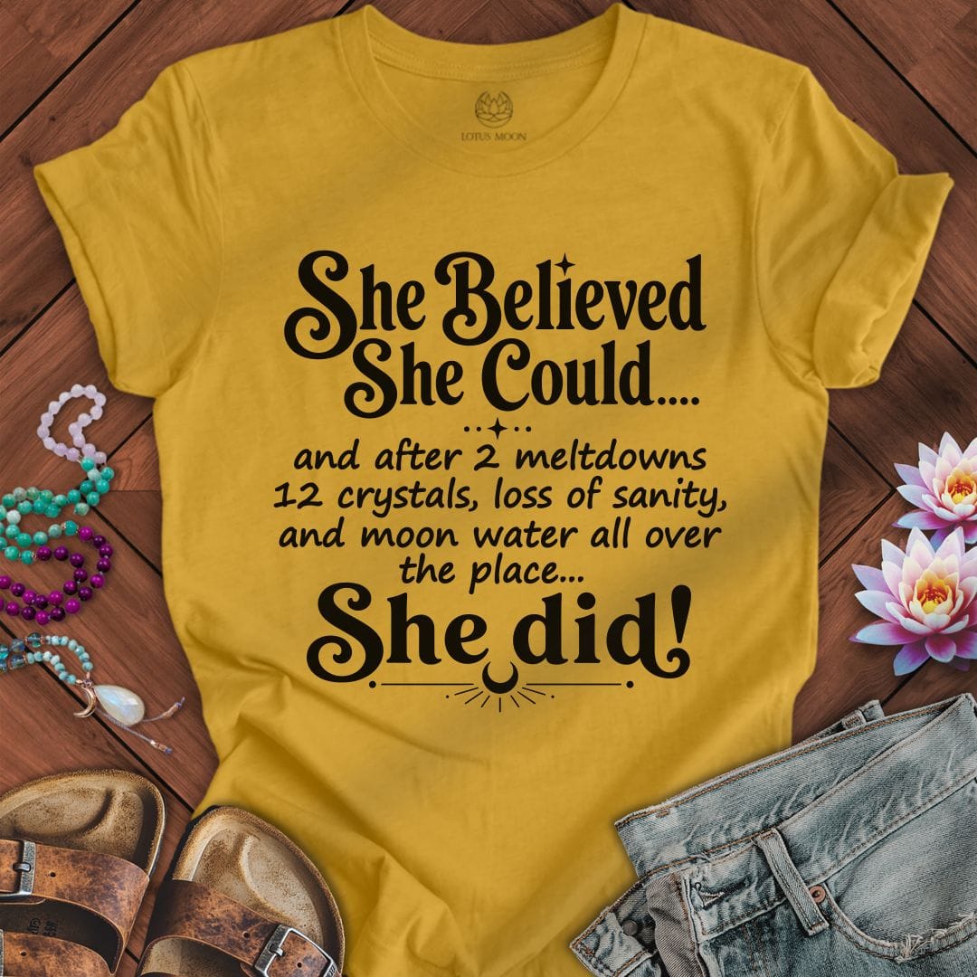 Printify T-Shirt She Believed Tee Heather Mustard / S