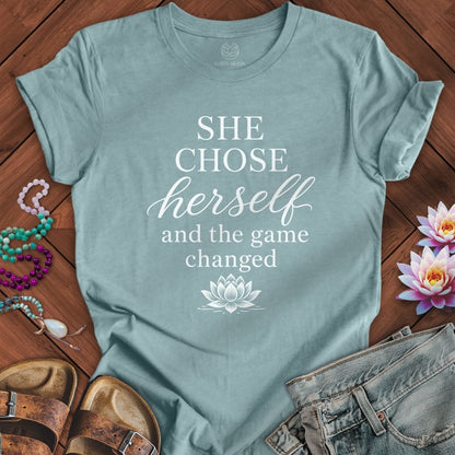 Printify T-Shirt She Chose Herself Tee Heather Blue Lagoon / S