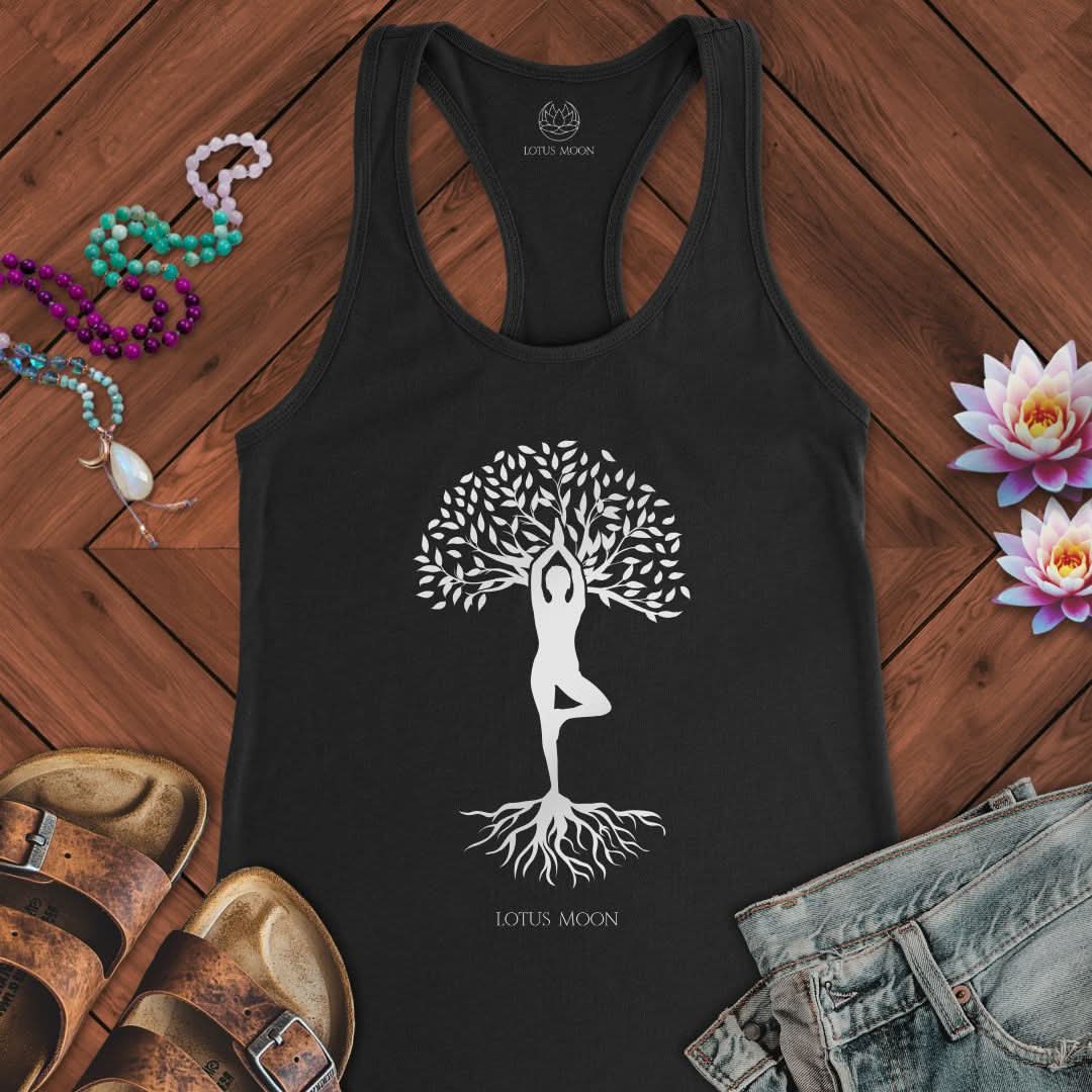 Silhouette Tree of Life Tank Solid Black