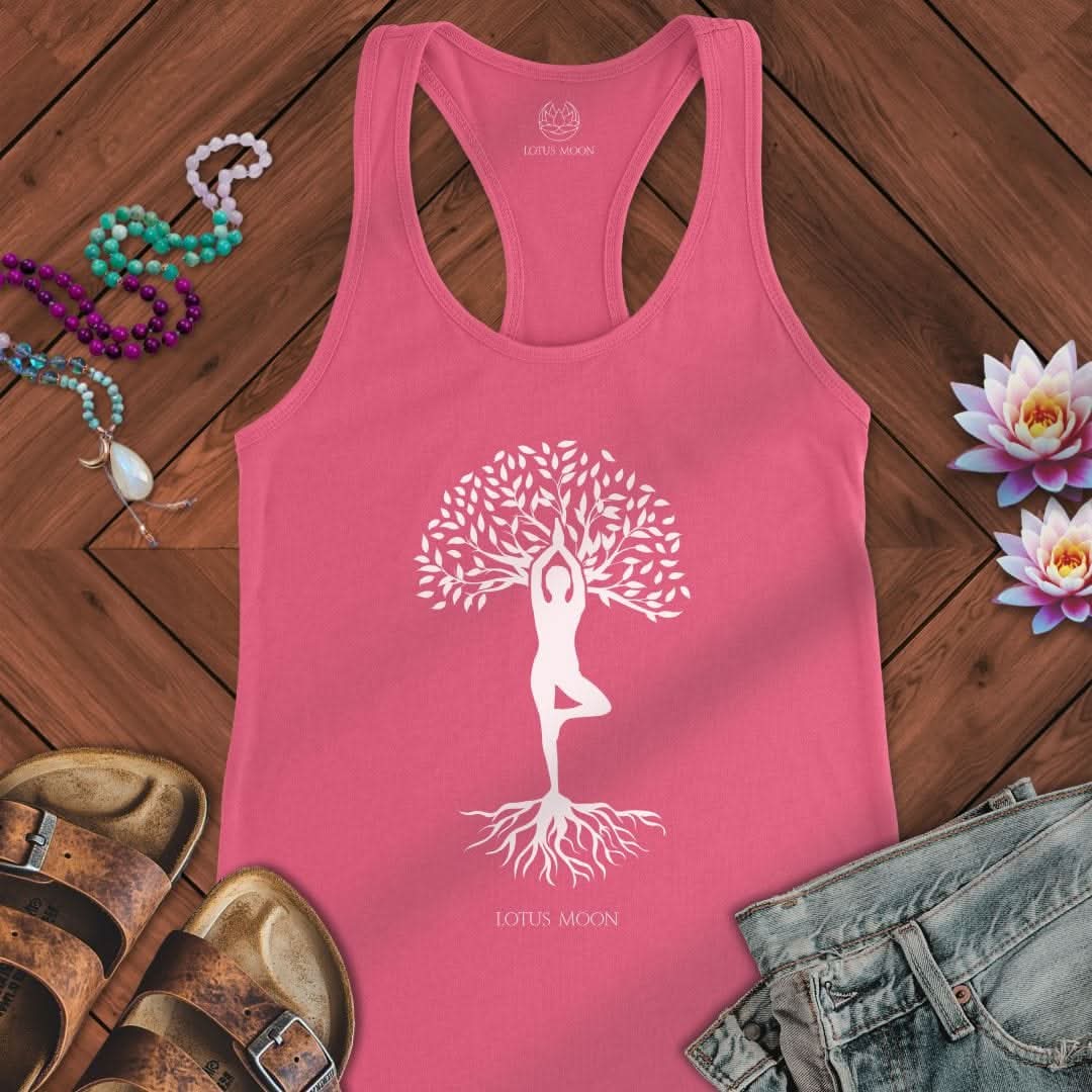 Silhouette Tree of Life Tank Solid Hot Pink
