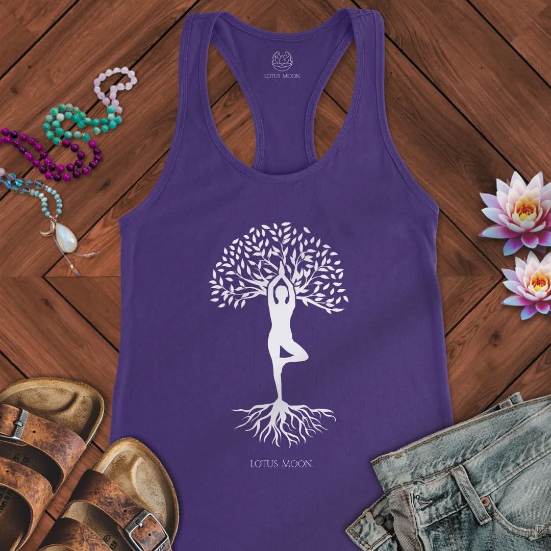Silhouette Tree of Life Tank Solid Purple Rush