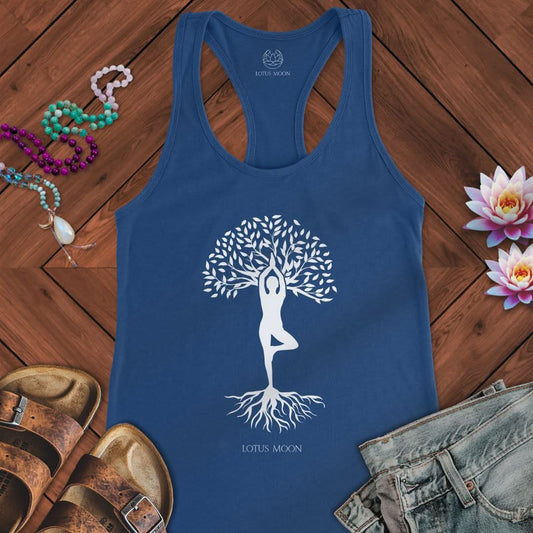 Silhouette Tree of Life Tank Solid Royal