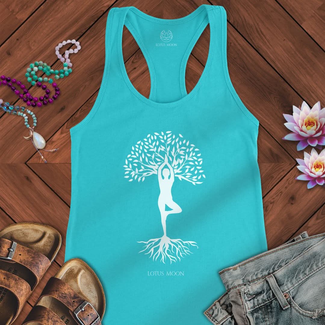 Silhouette Tree of Life Tank Solid Tahiti Blue