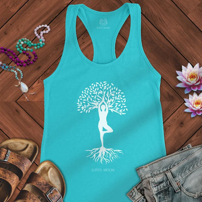 Silhouette Tree of Life Tank Solid Tahiti Blue