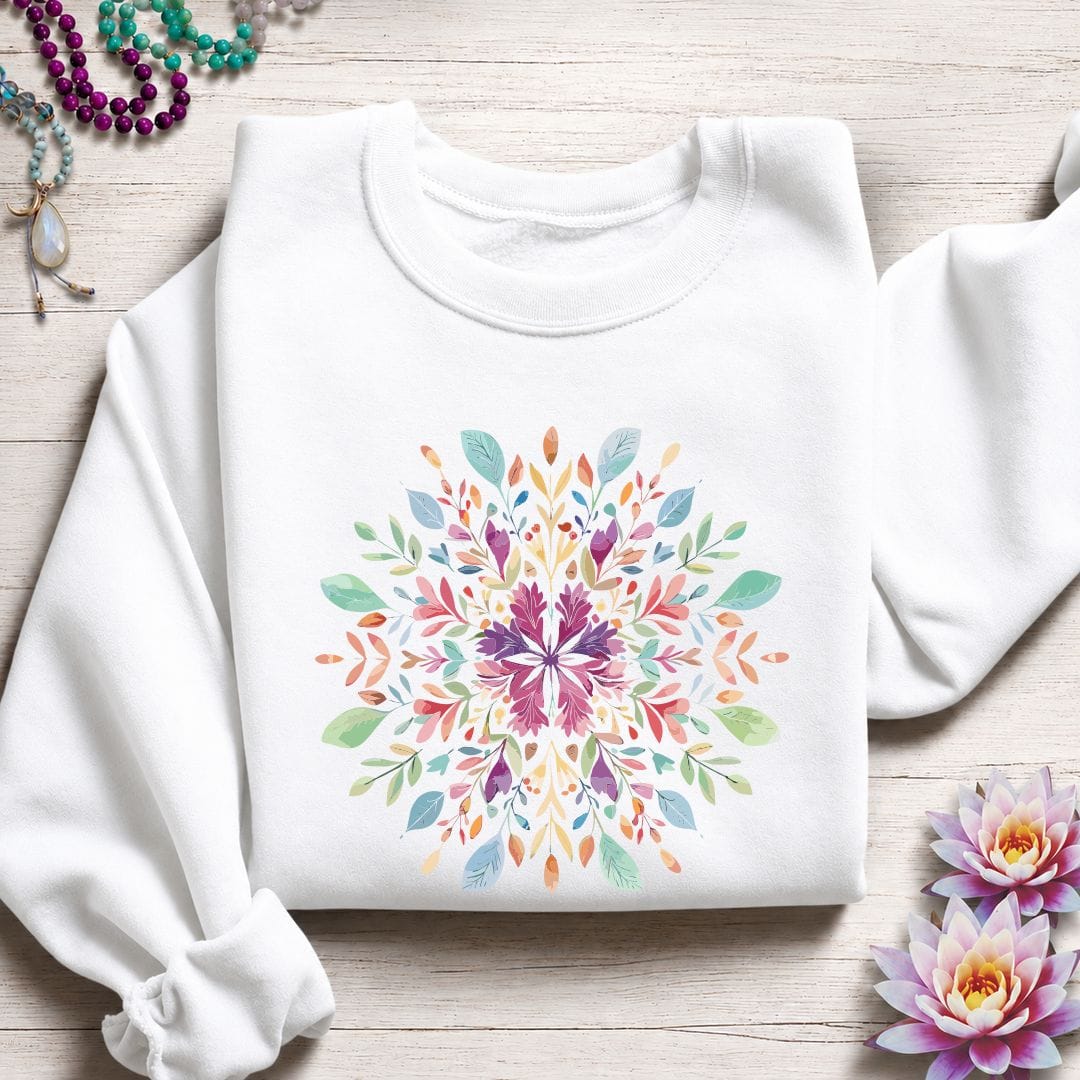 Spring Floral Mandala Sweatshirt White