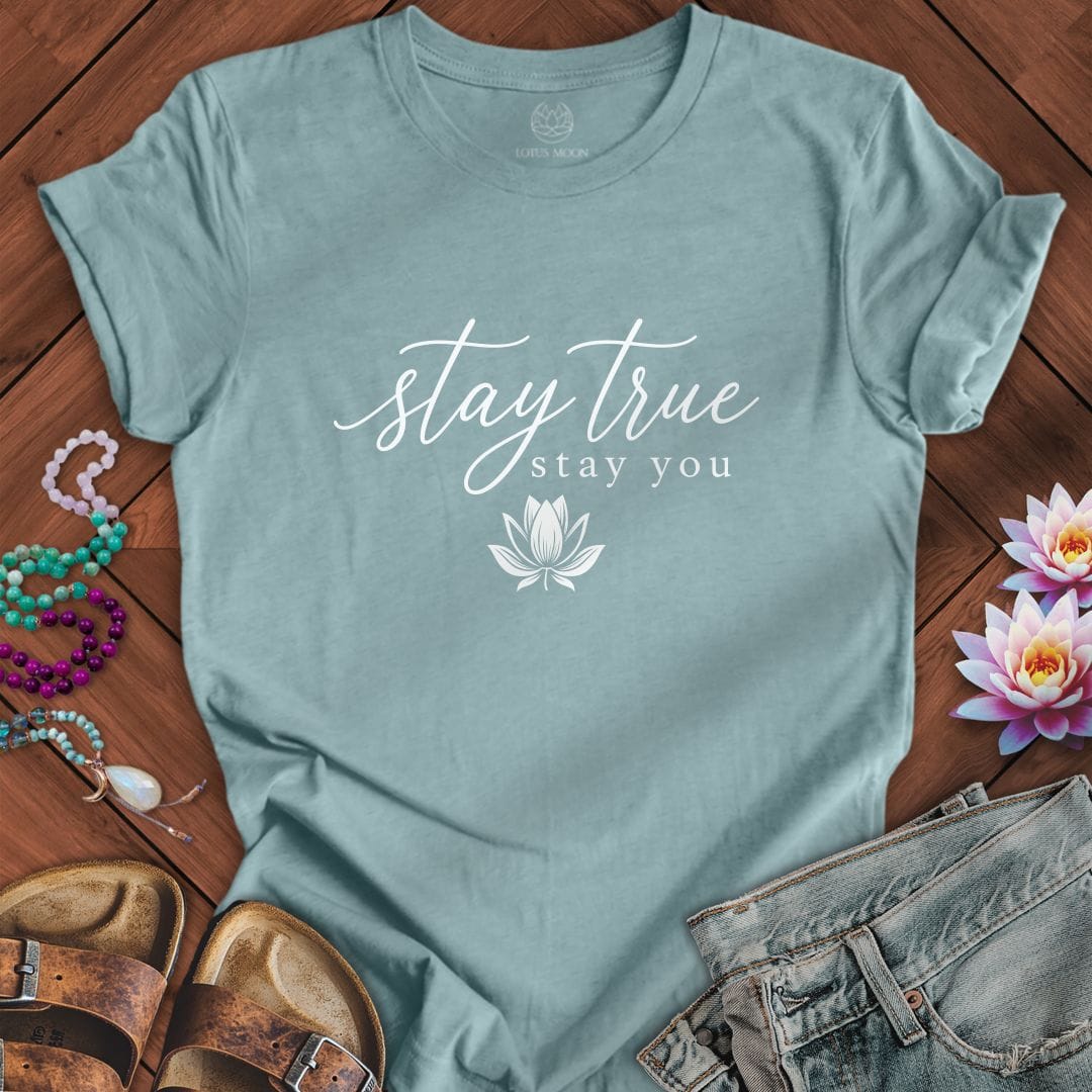 Stay True Tee Heather Blue Lagoon