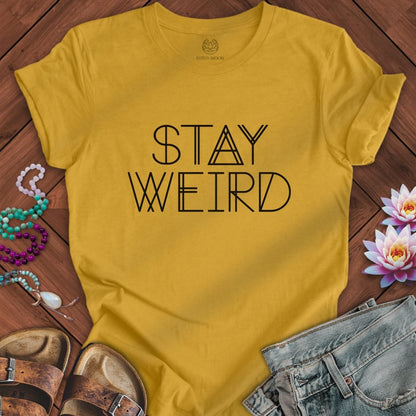 Stay Weird Text Tee Heather Mustard