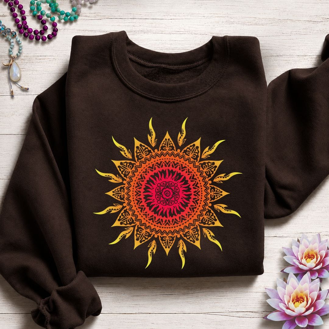 Printify Sweatshirt Sun Mandala Sweatshirt Dark Chocolate / S