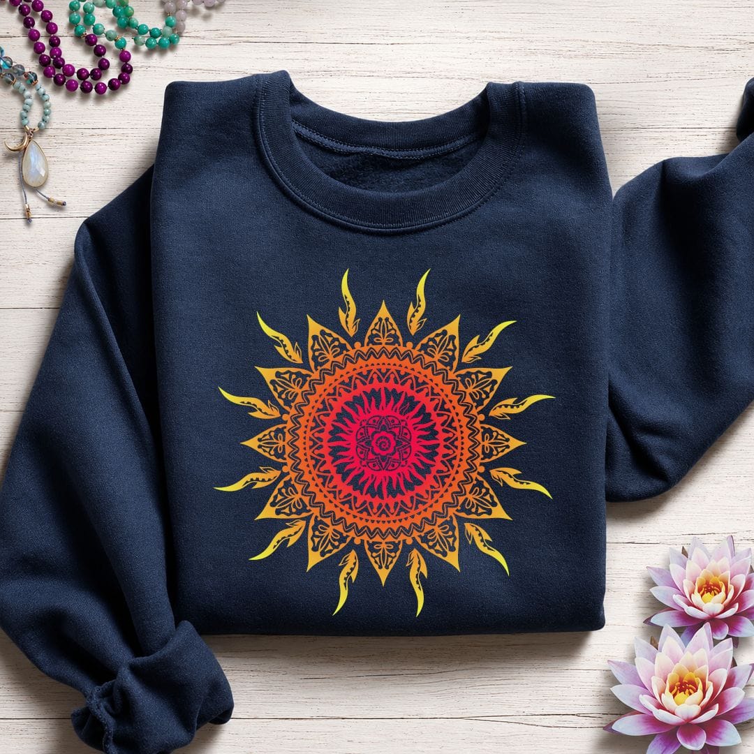 Printify Sweatshirt Sun Mandala Sweatshirt Navy / S