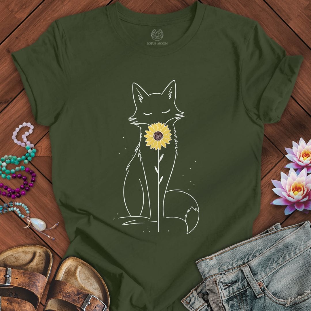 Printify T-Shirt Sunflower Fox Tee Heather Military Green / S