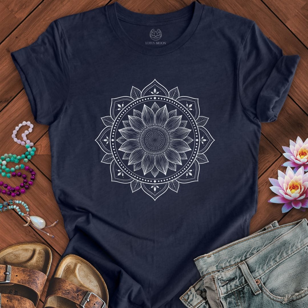Printify T-Shirt Sunflower Mandala Tee Heather Midnight Navy / S