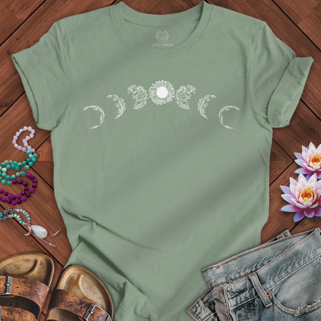 Sunflower Moon Phases Tee Sage