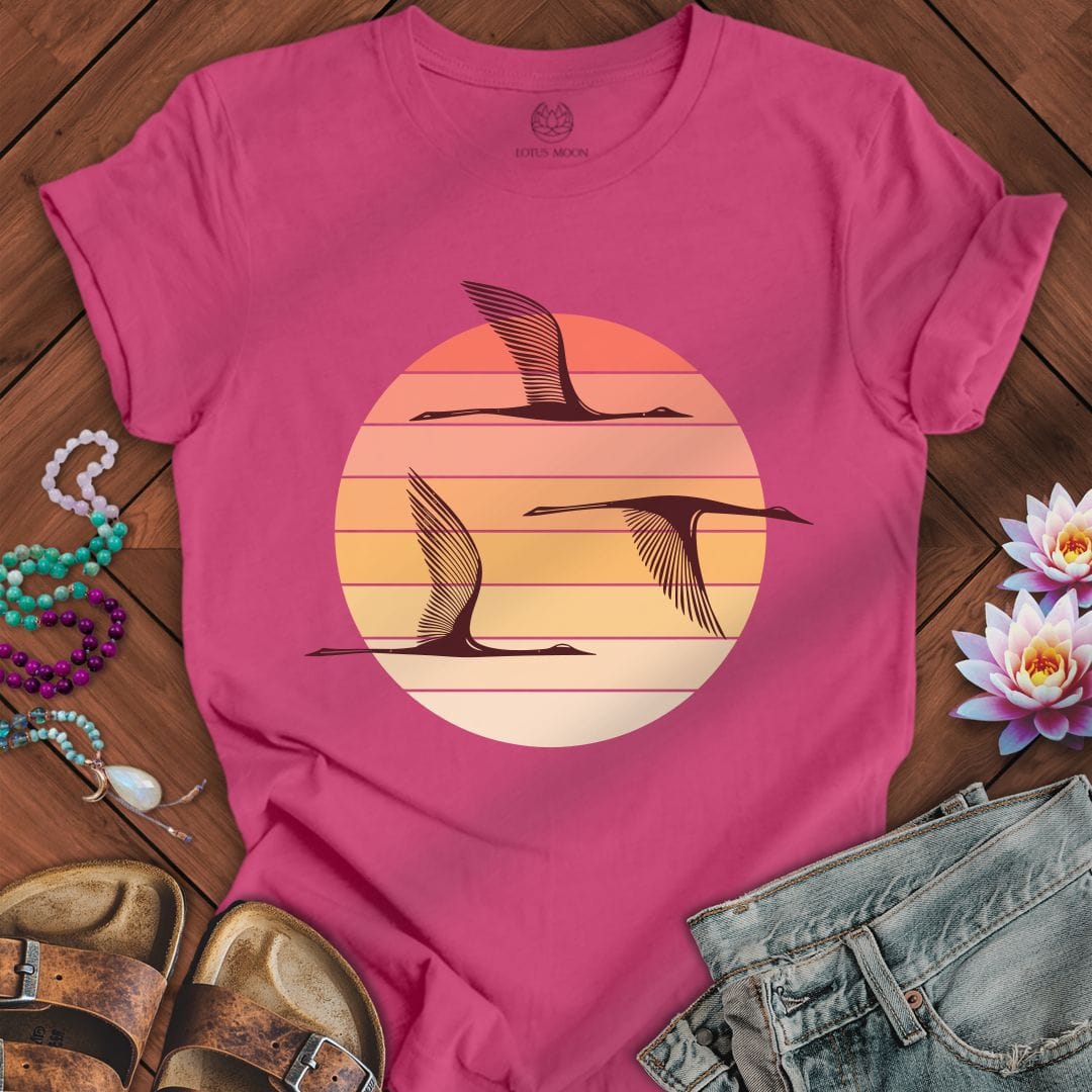 Printify T-Shirt Sunset Herons Tee Berry / S