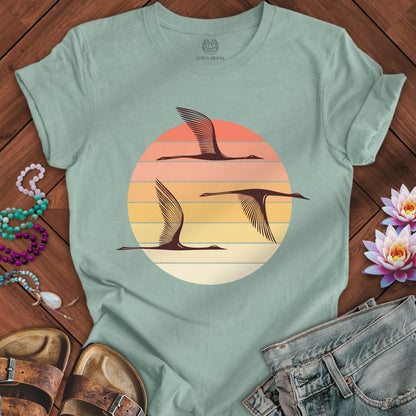 Printify T-Shirt Sunset Herons Tee Dusty Blue / S