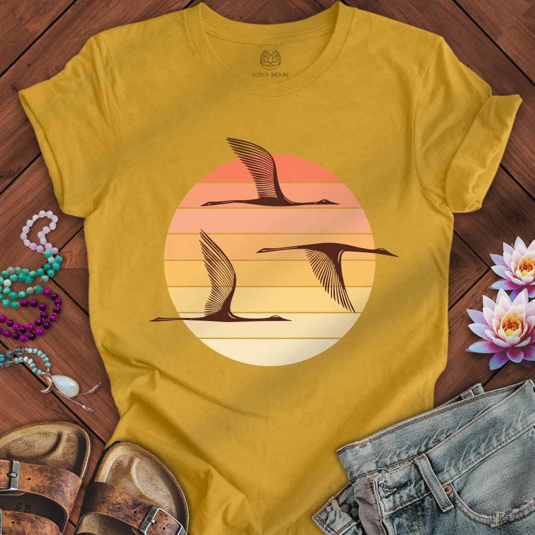Printify T-Shirt Sunset Herons Tee Heather Mustard / S