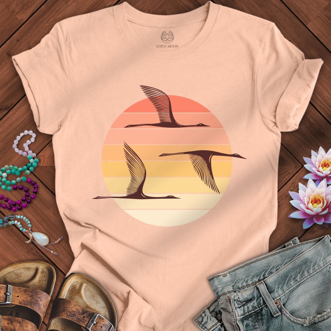 Printify T-Shirt Sunset Herons Tee Peach / S