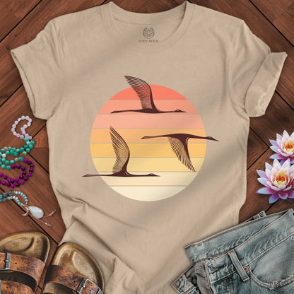 Printify T-Shirt Sunset Herons Tee Tan / S