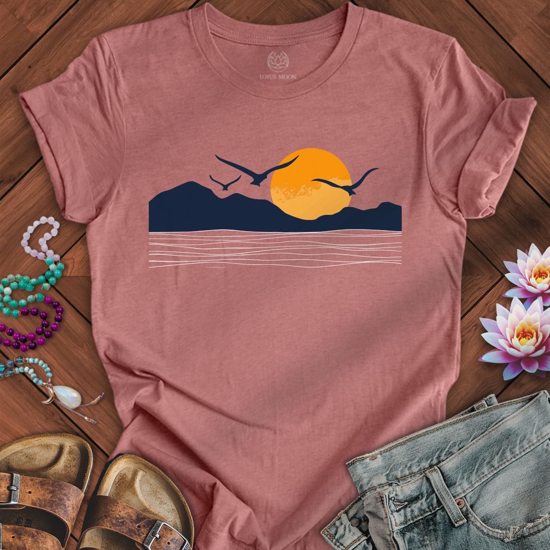 Printify T-Shirt Sunset Seagulls Tee Heather Mauve / S