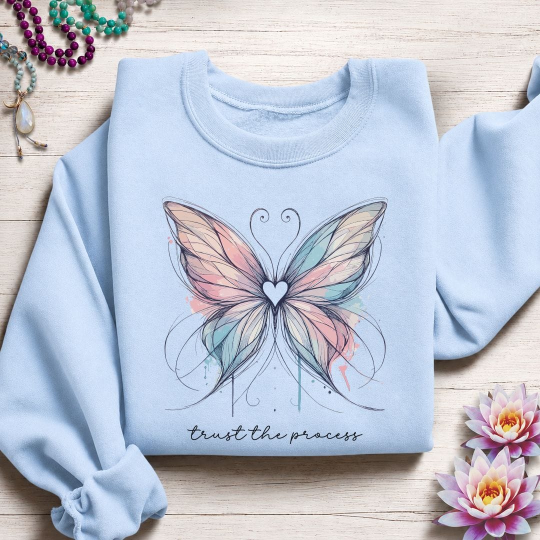 Trust the Process Butterfly Sweatshirt Light Blue