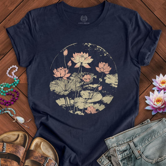 Printify T-Shirt Vintage Lotus Pond Tee Heather Midnight Navy / S
