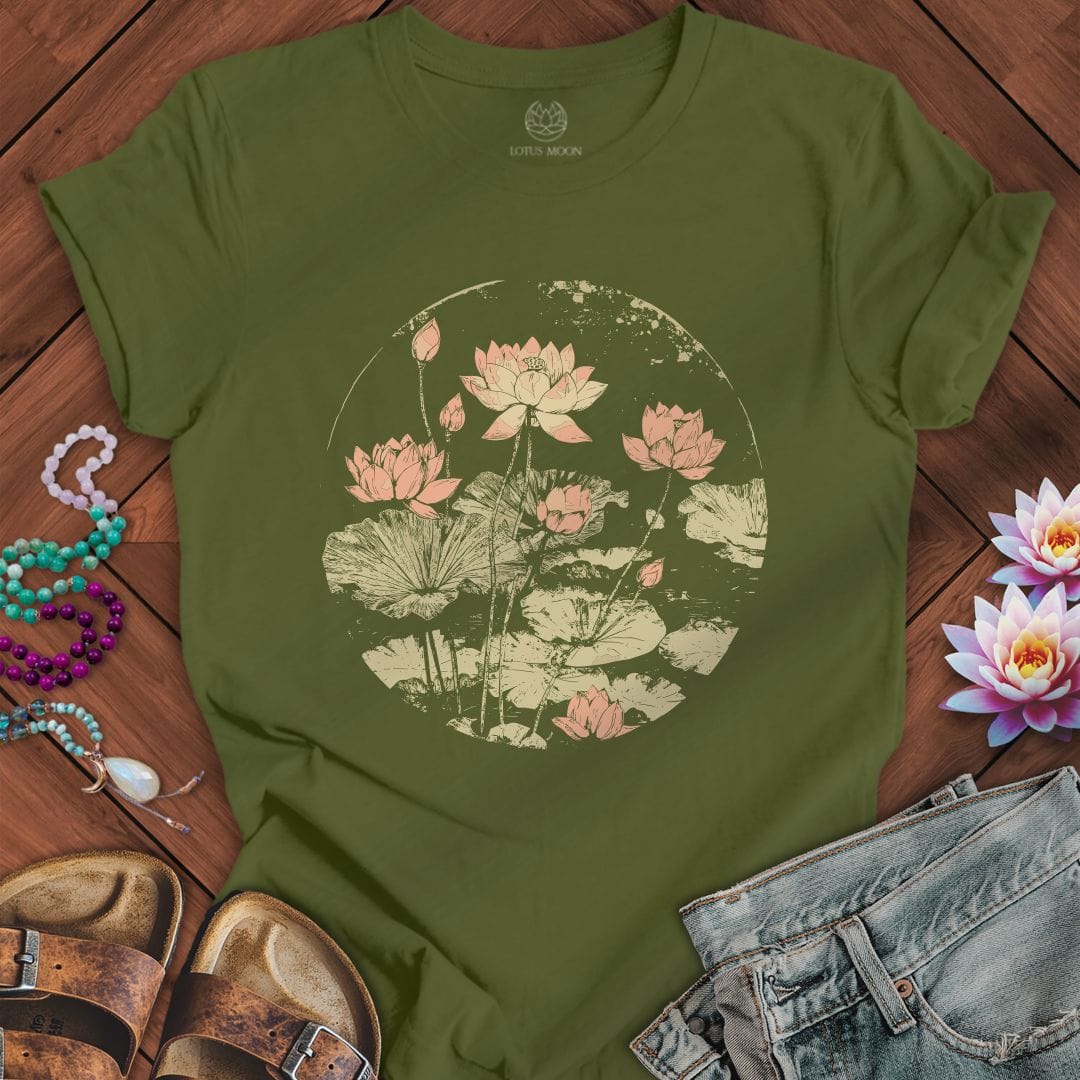 Vintage Lotus Pond Tee Olive