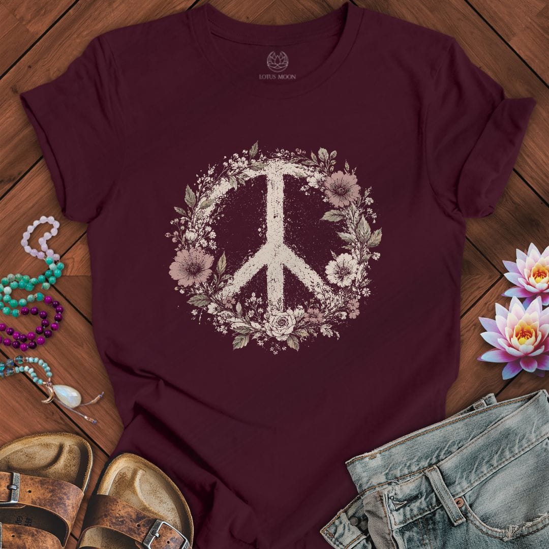 Printify T-Shirt Vintage Peace Sign Tee Maroon / S