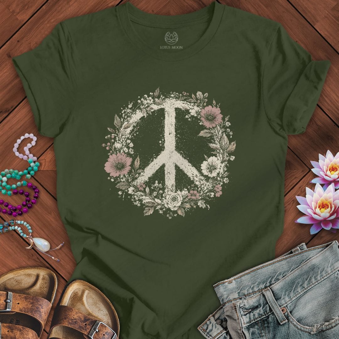 Printify T-Shirt Vintage Peace Sign Tee Military Green / S