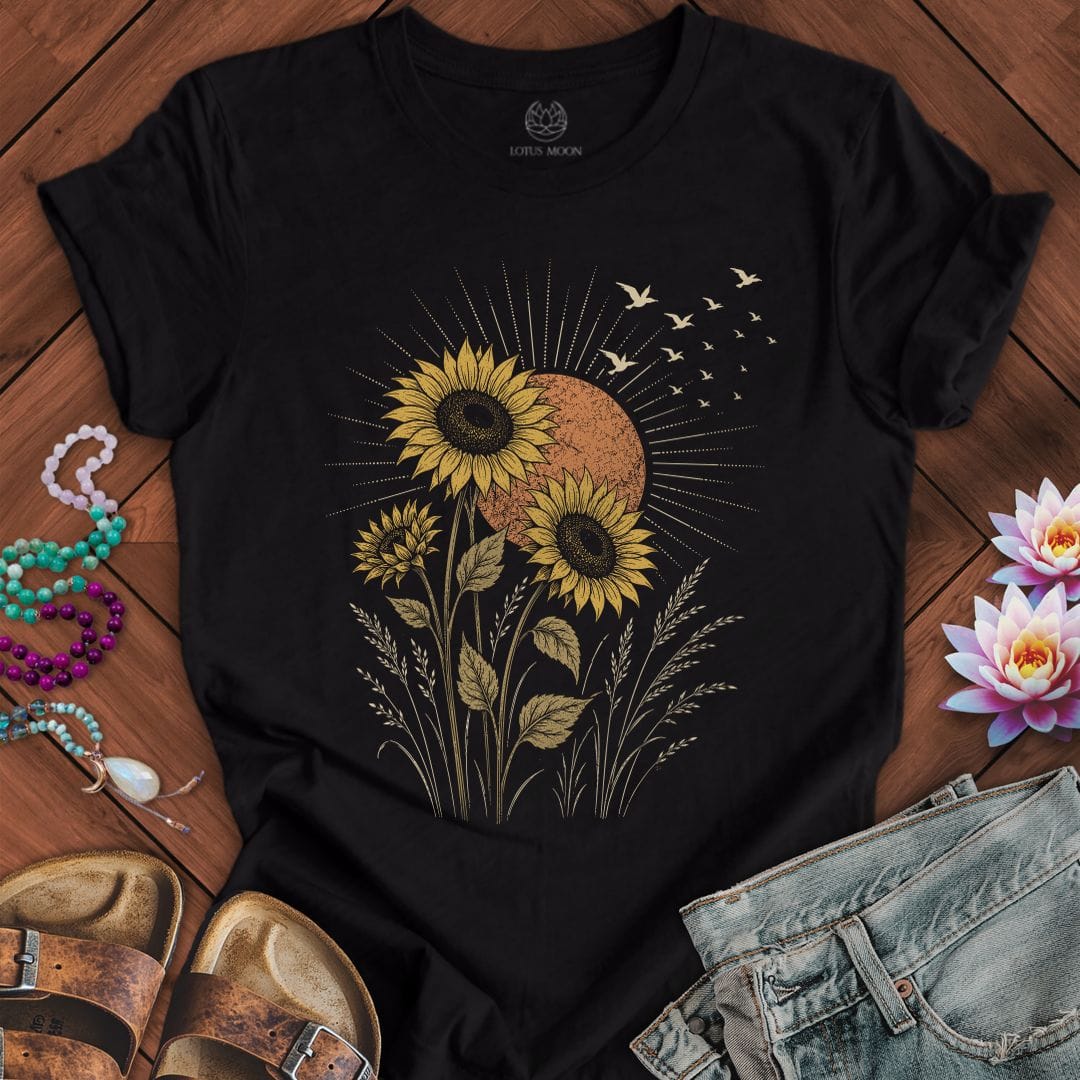Printify T-Shirt Vintage Sunflower Tee Black / S