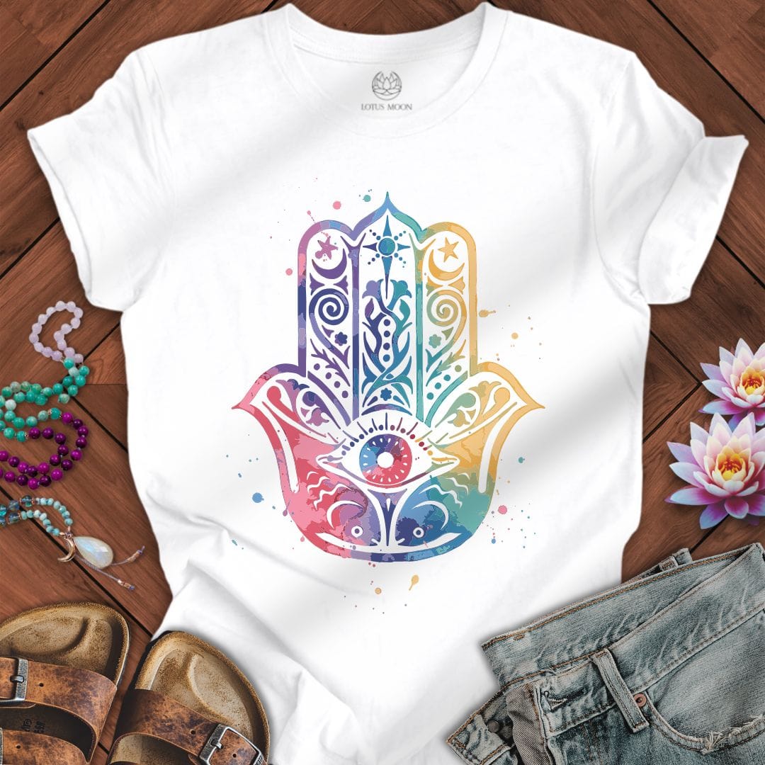Watercolor Hamsa Tee White