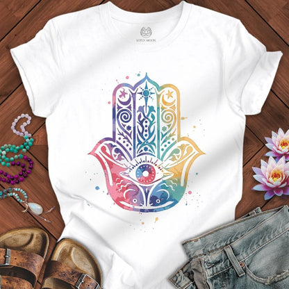 Watercolor Hamsa Tee White