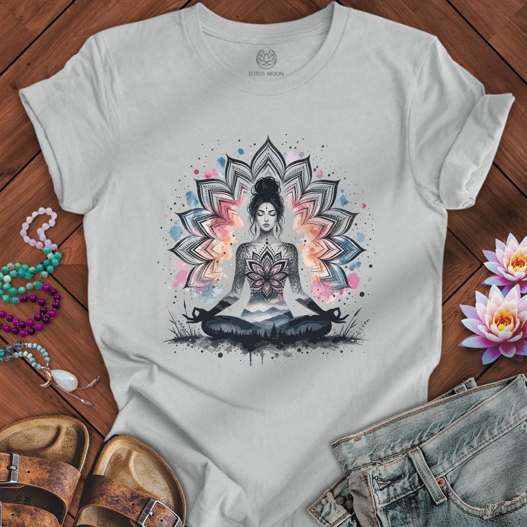 Printify T-Shirt Watercolor Meditation Tee Silver / S