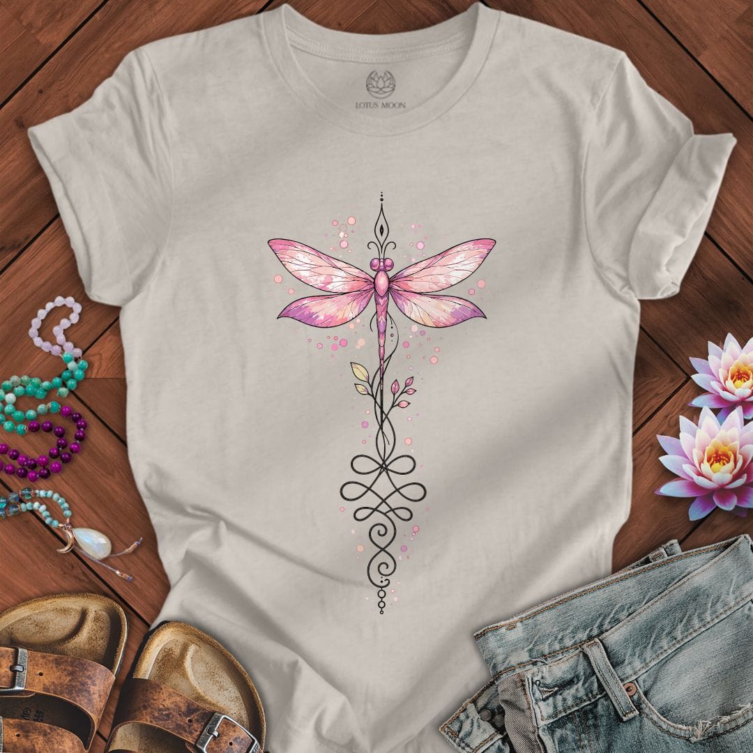 Printify T-Shirt Watercolor Unalome Dragonfly Tee Heather Dust / S