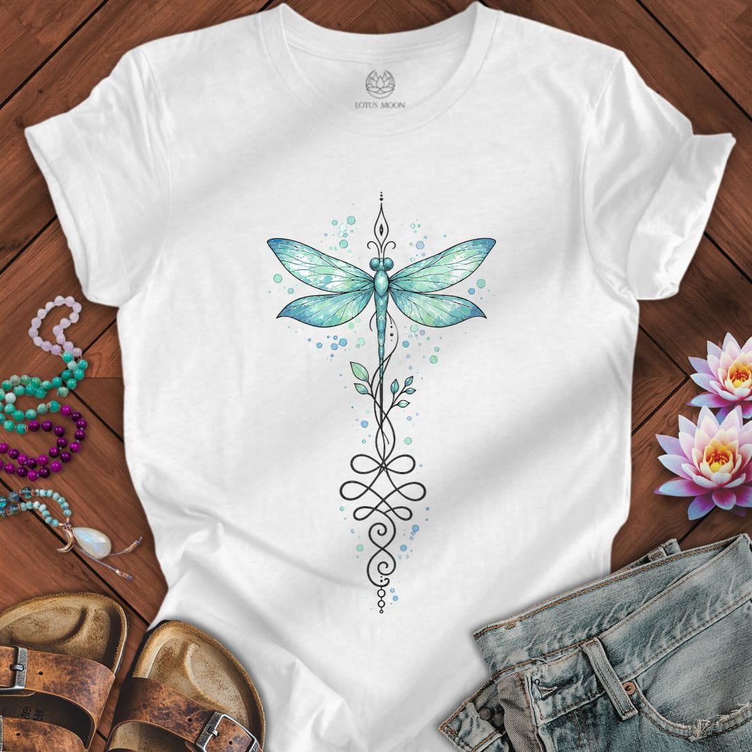 Printify T-Shirt Watercolor Unalome Dragonfly Tee White / S