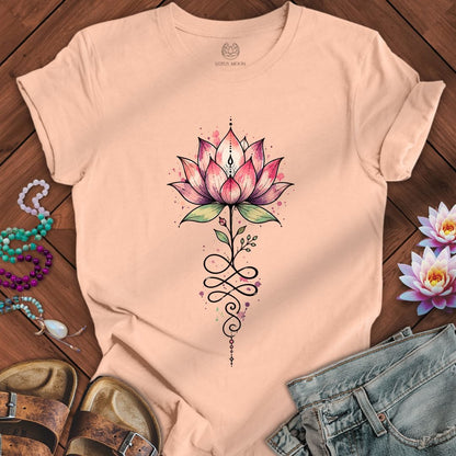Watercolor Unalome Lotus Tee Peach