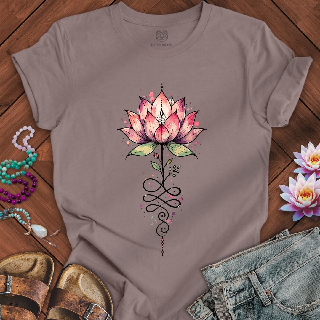 Watercolor Unalome Lotus Tee Pebble Brown