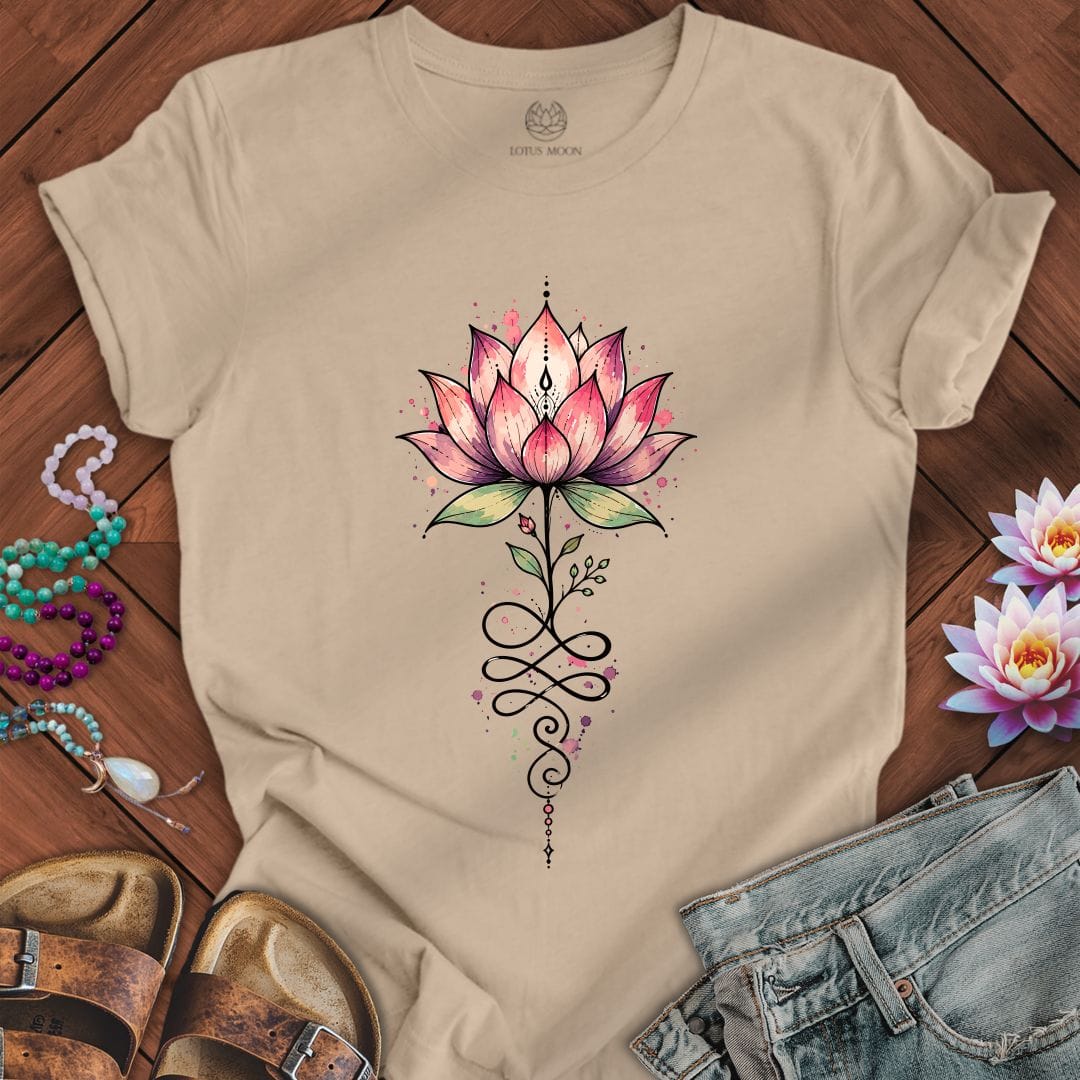 Watercolor Unalome Lotus Tee Tan