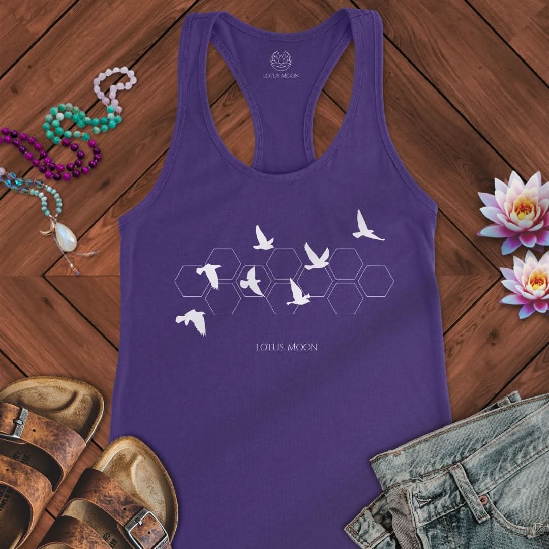 White Flying Birds Tank Solid Purple Rush