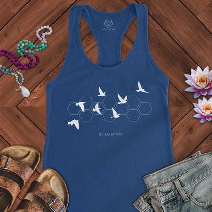 White Flying Birds Tank Solid Royal