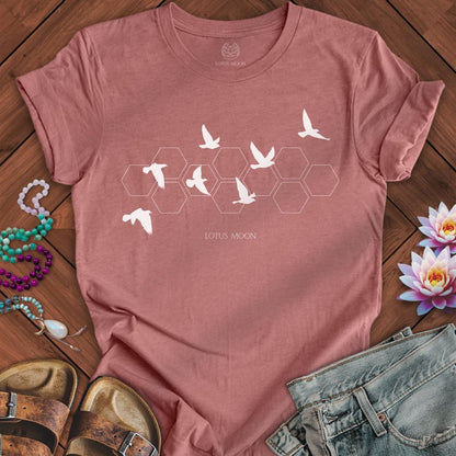White Flying Birds Tee Heather Mauve