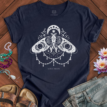 White Lunar Moth Tee Heather Midnight Navy
