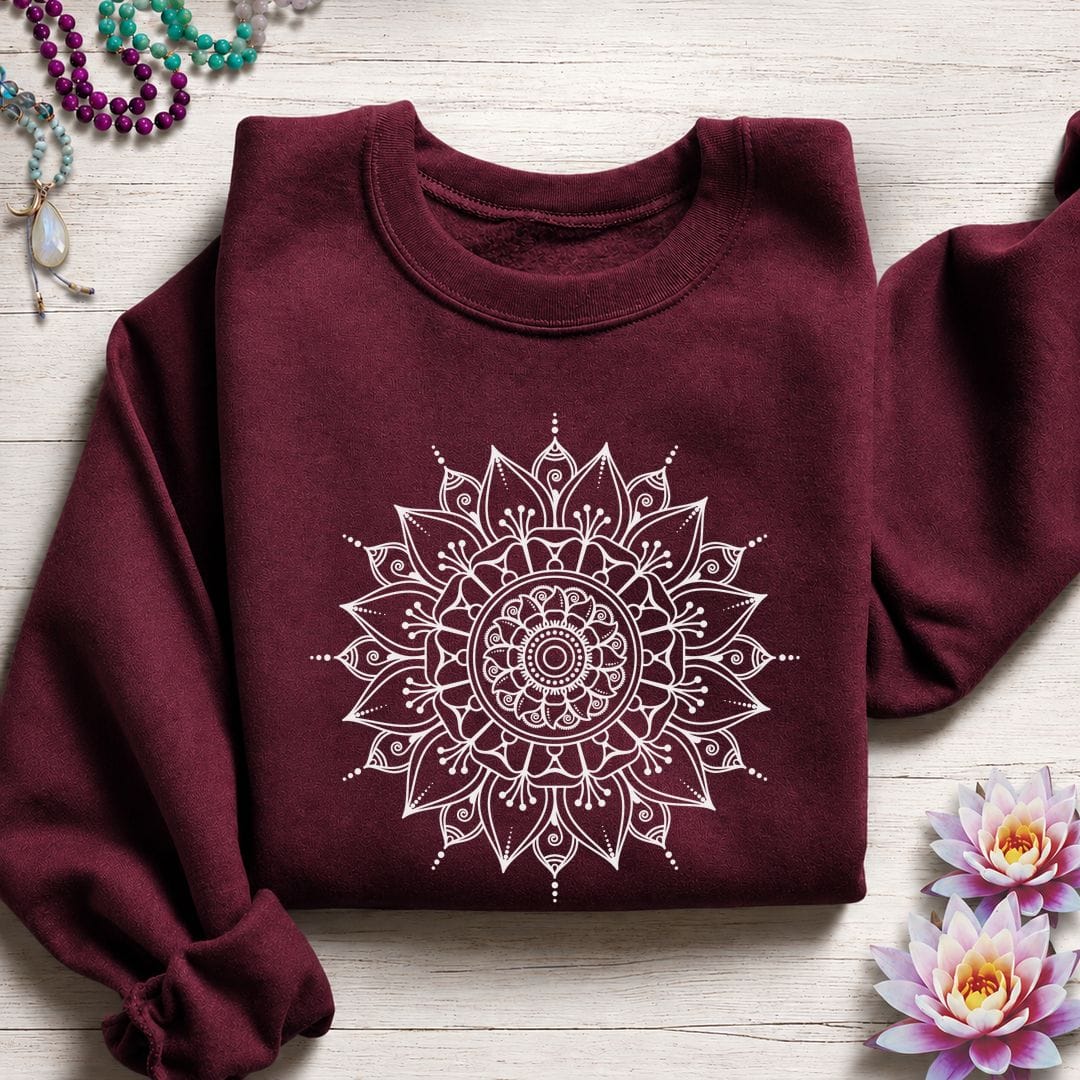 White Mandala Sweatshirt Maroon