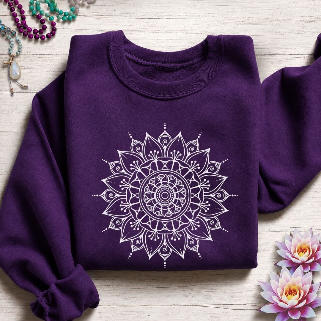 White Mandala Sweatshirt Purple