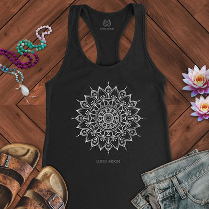 White Mandala Tank Solid Black