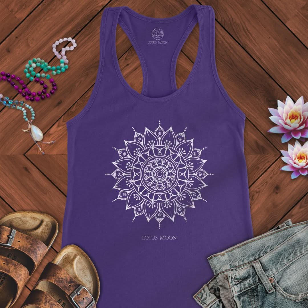 White Mandala Tank Solid Purple Rush
