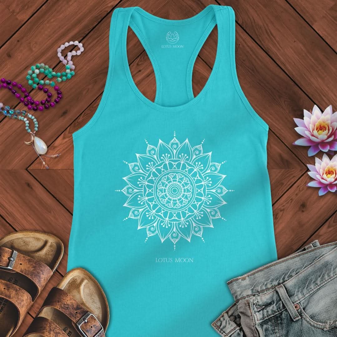 White Mandala Tank Solid Tahiti Blue
