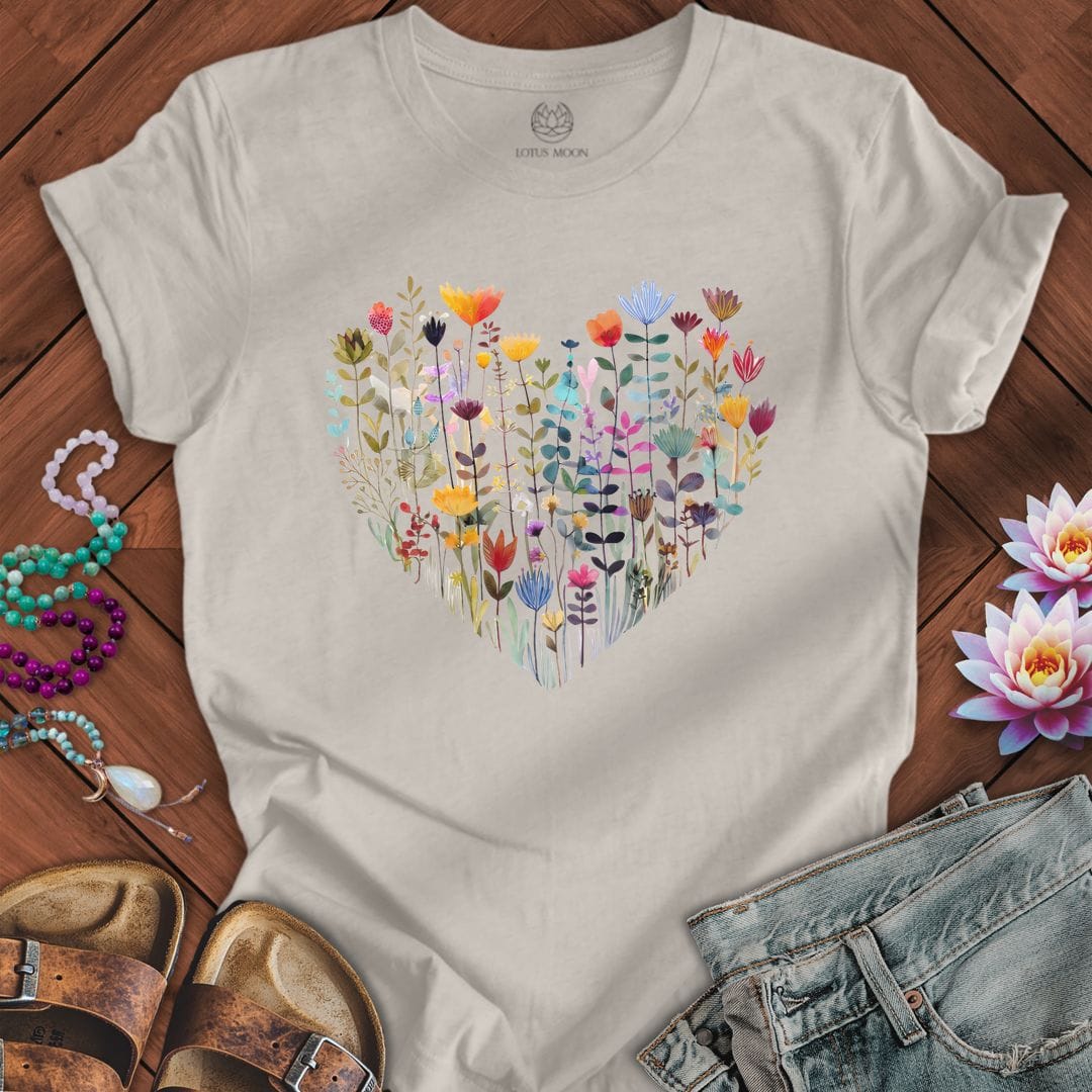 Printify T-Shirt Wildflower Heart Tee Heather Dust / S