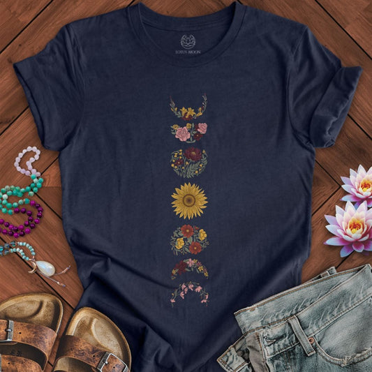 Wildflower Moon Phases Tee Heather Midnight Navy