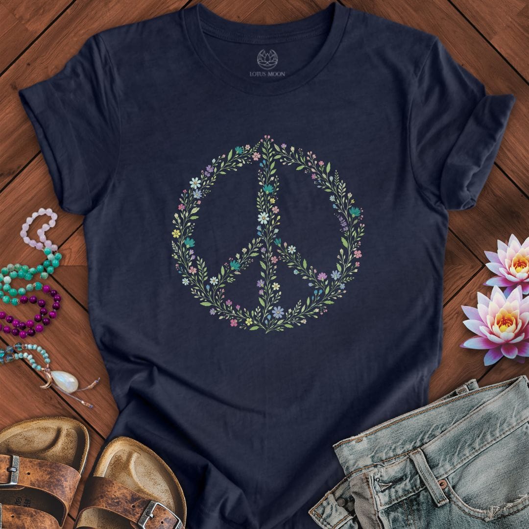 Printify T-Shirt Wildflower Peace Tee Heather Midnight Navy / S